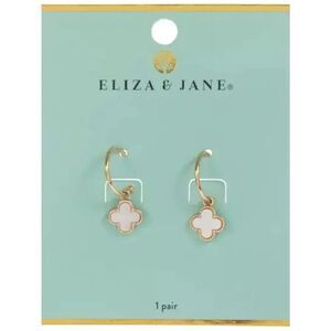 New Eliza & Jane Gold Hoop Earrings with White Clover Drops